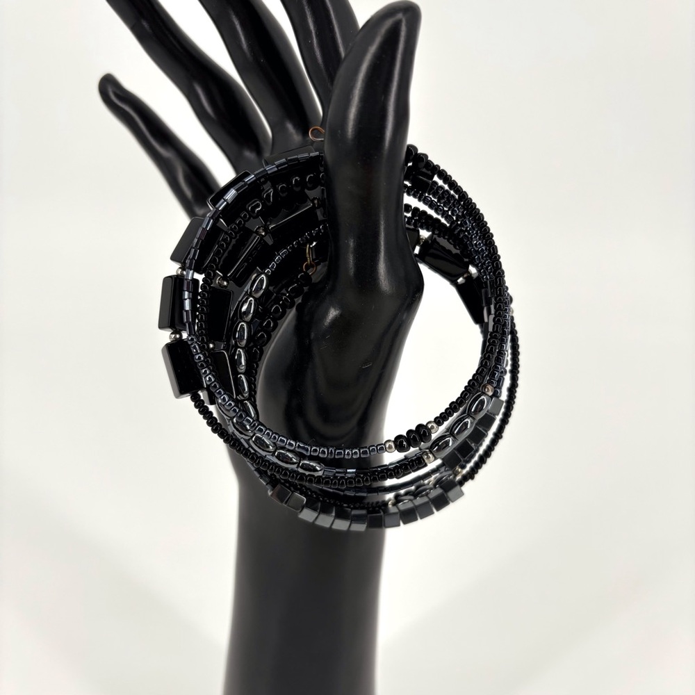 Hematite, Black Onyx, and Bead Wired Wrap Around Bracelet